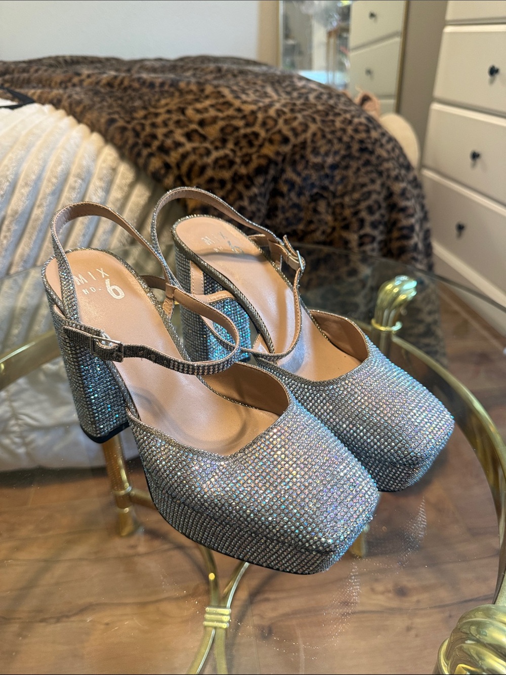Mix No. 6 Iridescent Rhinestone Platform Slingback Heels